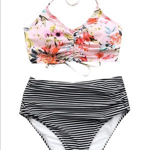 High Waisted Lace Up Halter Bikini Set